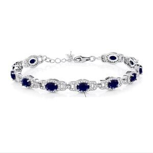Natural Blue Sapphire Gemstone Tennis Bracelet 925 Sterling silver